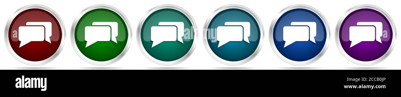 Message, bubble, dialog icons, set of silver metallic glossy web ...