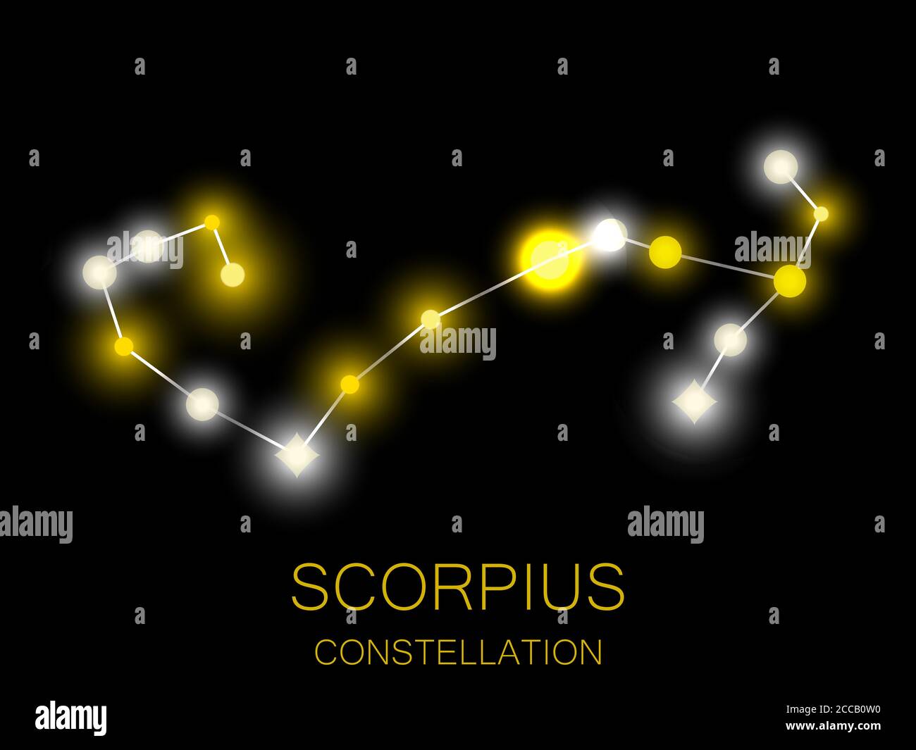 Scorpius constellation. Bright yellow stars in the night sky. A cluster of stars in deep space, the universe. Vector illustration Stock Vector