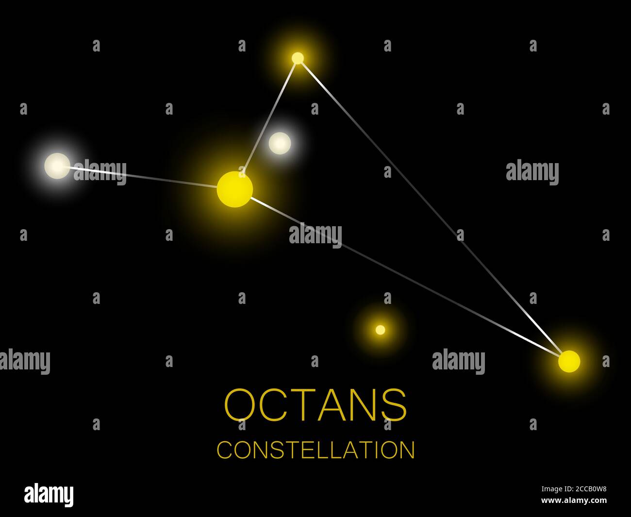 Octans constellation. Bright yellow stars in the night sky. A cluster of stars in deep space, the universe. Vector illustration Stock Vector