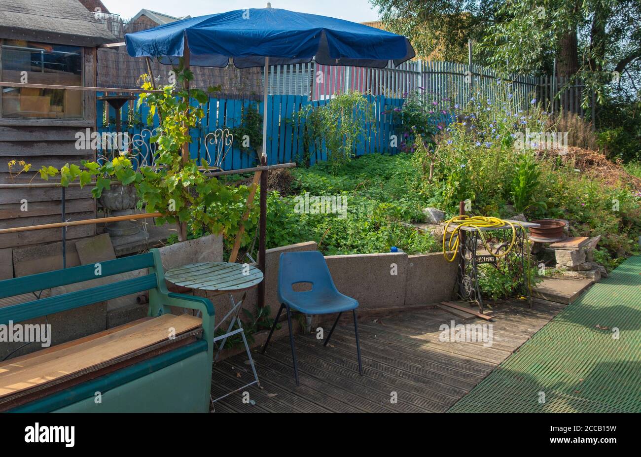 boat mooring garden in South Yorkshire, England Stock Photo