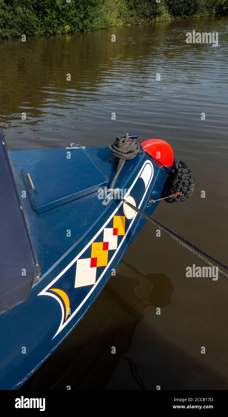 close-up of pretty painted detail on the bow of a narrowboat Stock Photo
