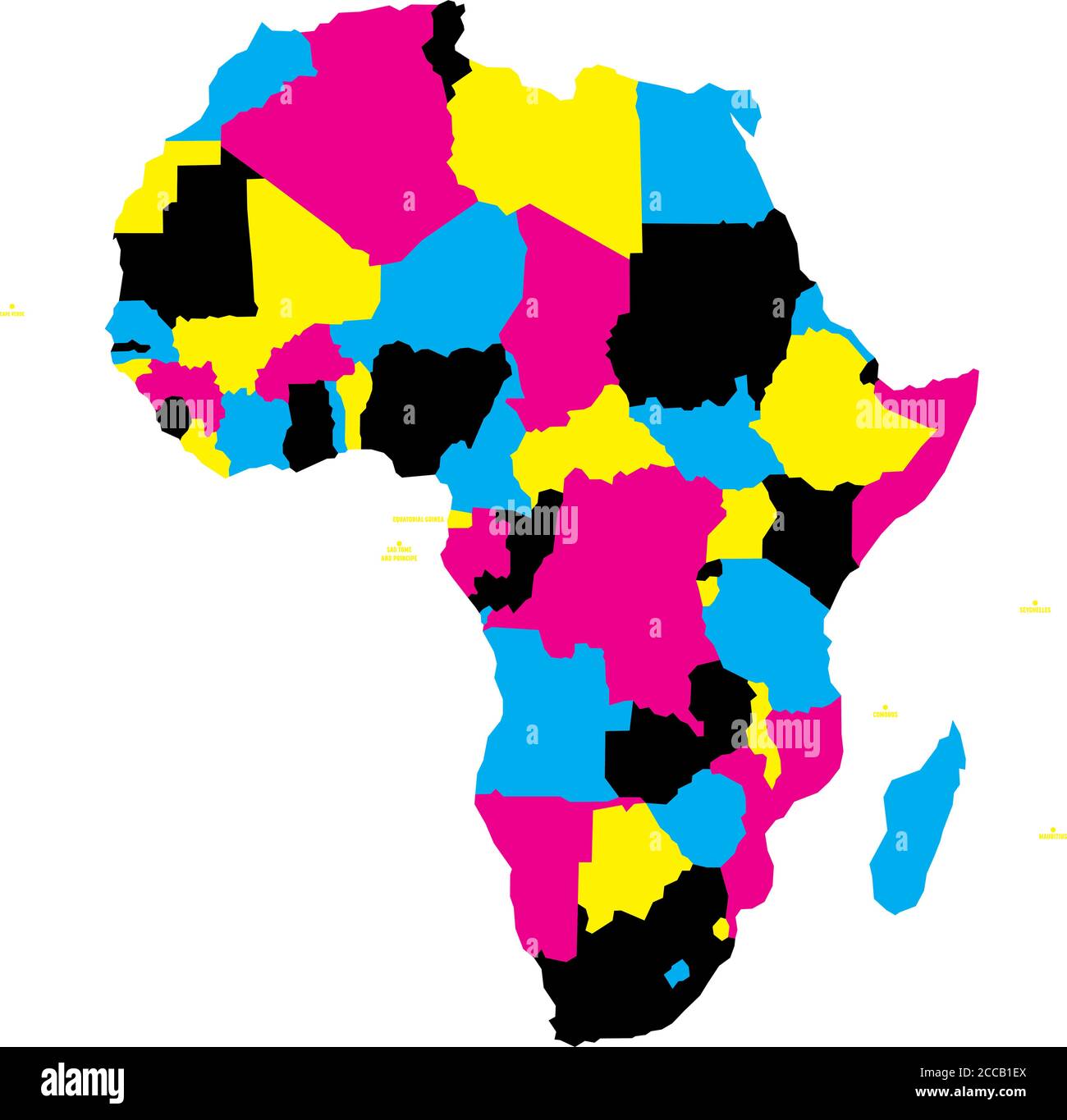 Political map of Africa continent in CMYK colors on white background