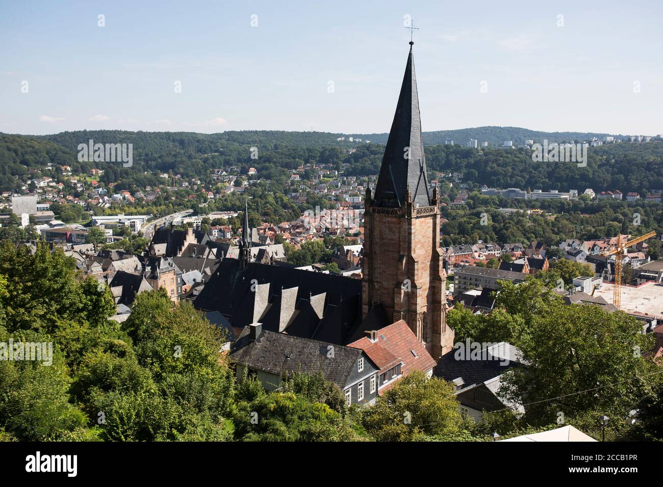 St Mary's Lutheran church and a view of Marburg, Germany, on a summer day. Stock Photo