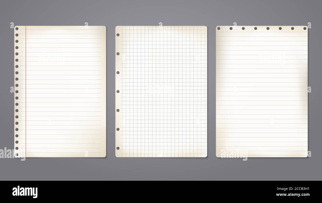 Set of old beige note, notebook paper with soft shadow are on dark ...