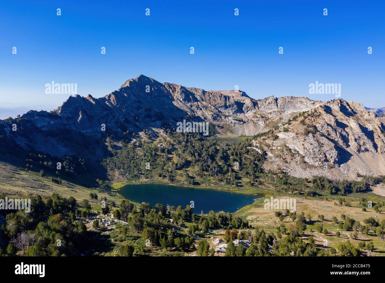 Aerial view of the beautiful Favre Lake at Ruby Mountain, Nevada Stock