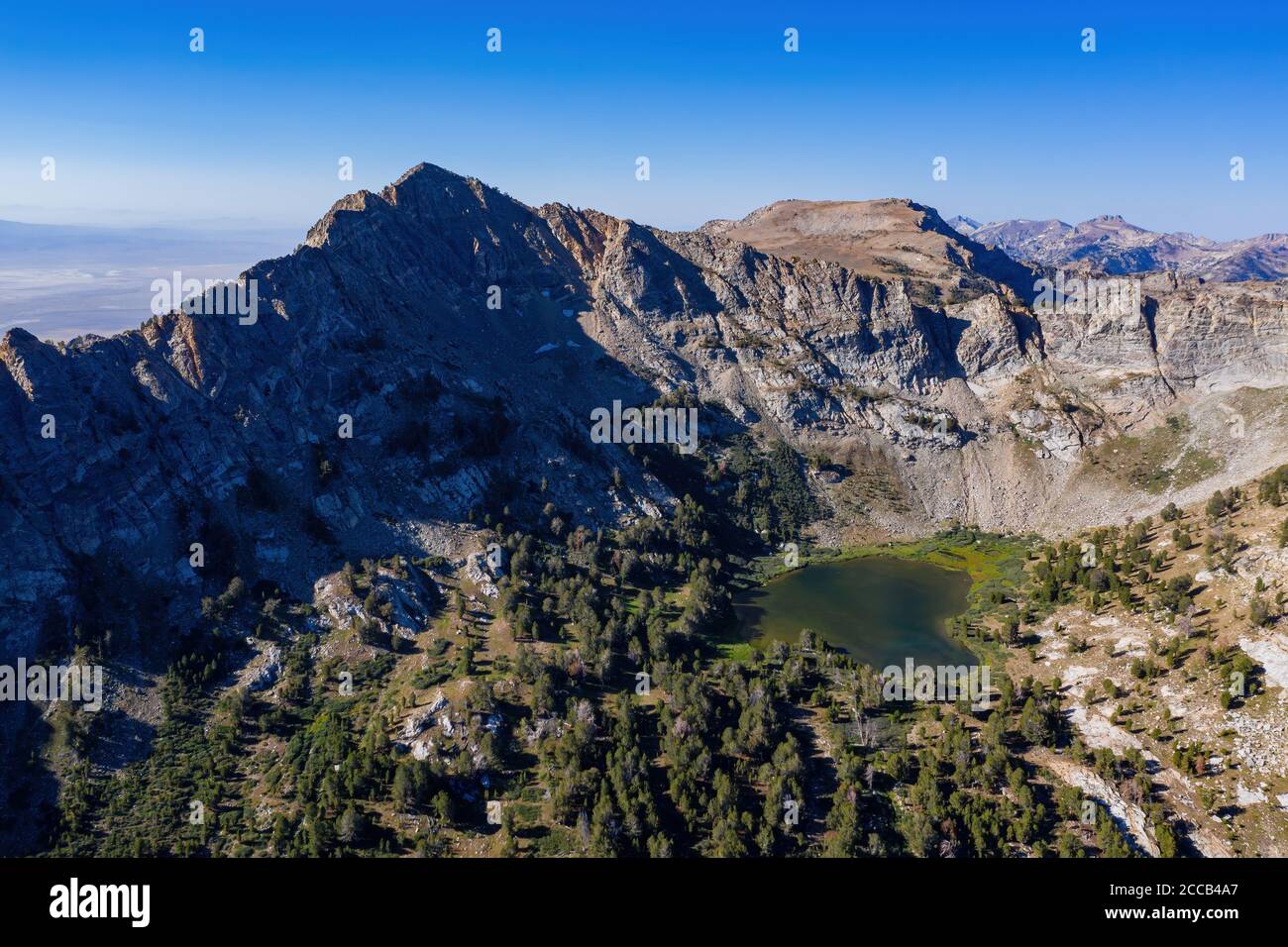 Aerial view of the beautiful Castle Lake at Ruby Mountain, Nevada Stock