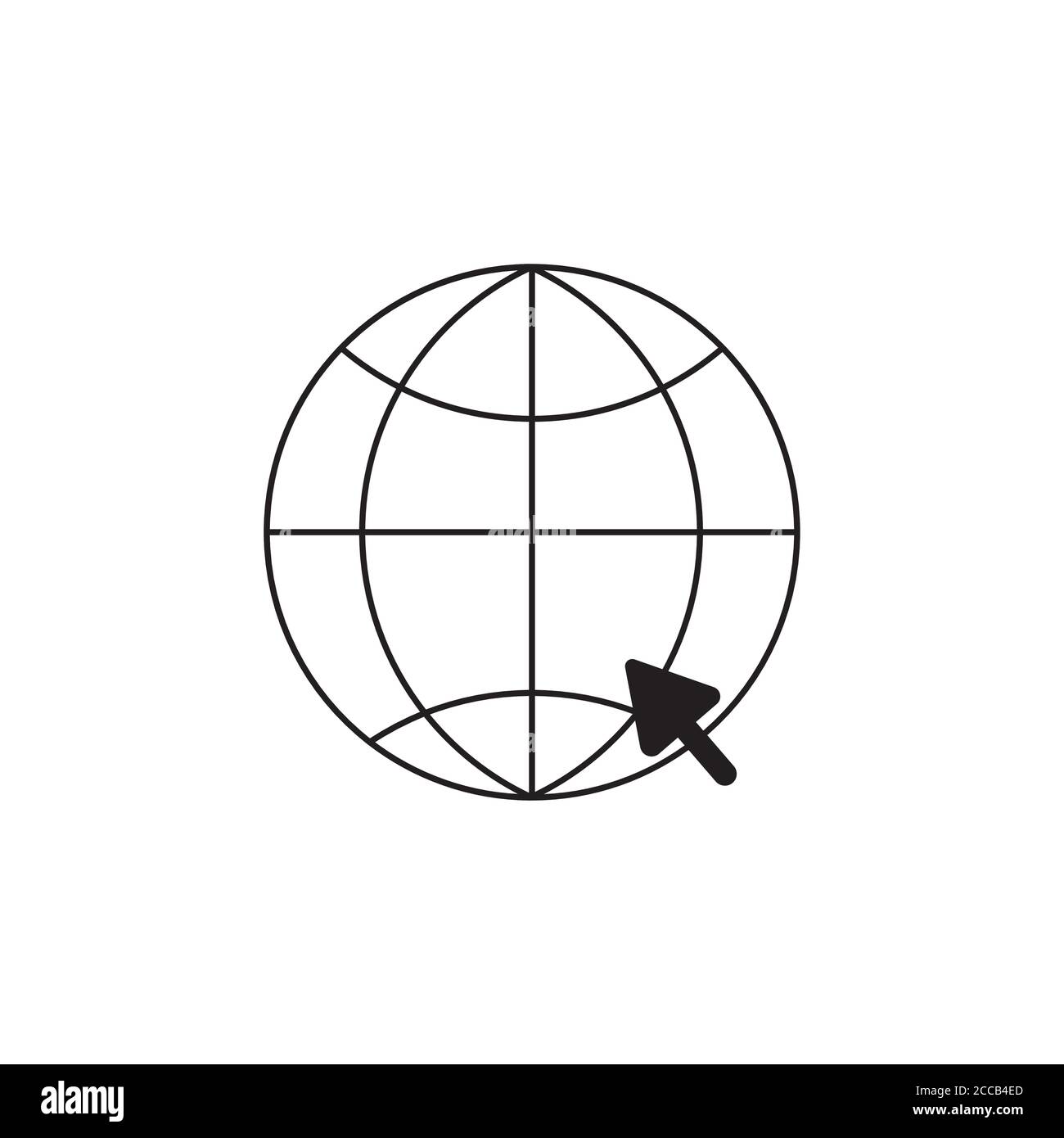 Globe with arrow icon vector. Go to web symbol. World planet with cursor sign in outline style illustration Stock Vector