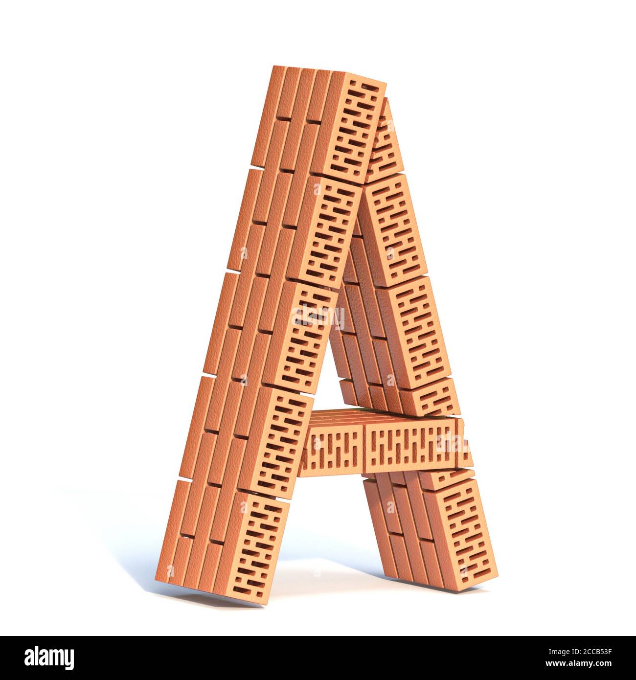 Brick wall font Letter A 3D render illustration isolated on white ...