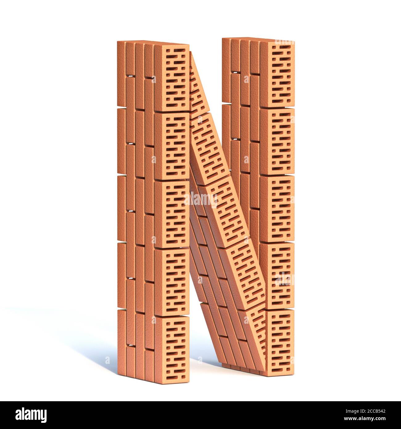 Brick wall font Letter N 3D render illustration isolated on white ...