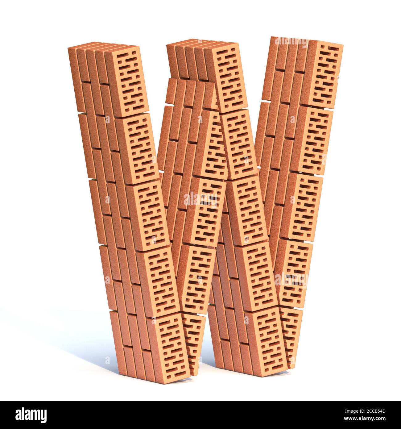 Brick wall font Letter W 3D render illustration isolated on white ...