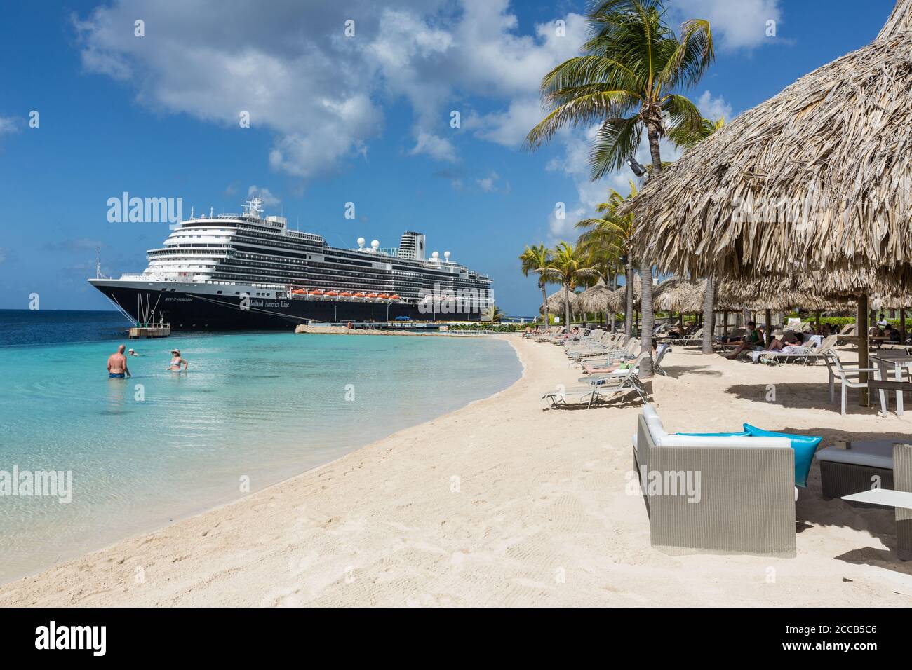 The Holland America Line cruise ship, Koningsdam, docked at Willemstad, the capital of the Caribbean island of Curacao in the Netherlands Antilles.  I Stock Photo