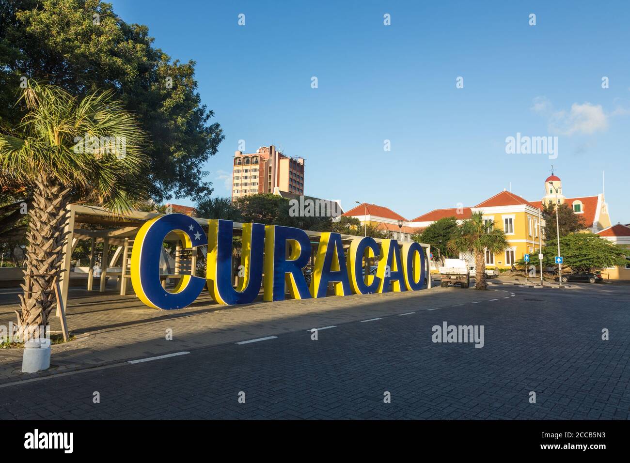 The Curacao Statue in Queen Wilhelmina Park in the Punda section of Willemstad, the capital of the Caribbean island of Curacao in the Netherlands Anti Stock Photo