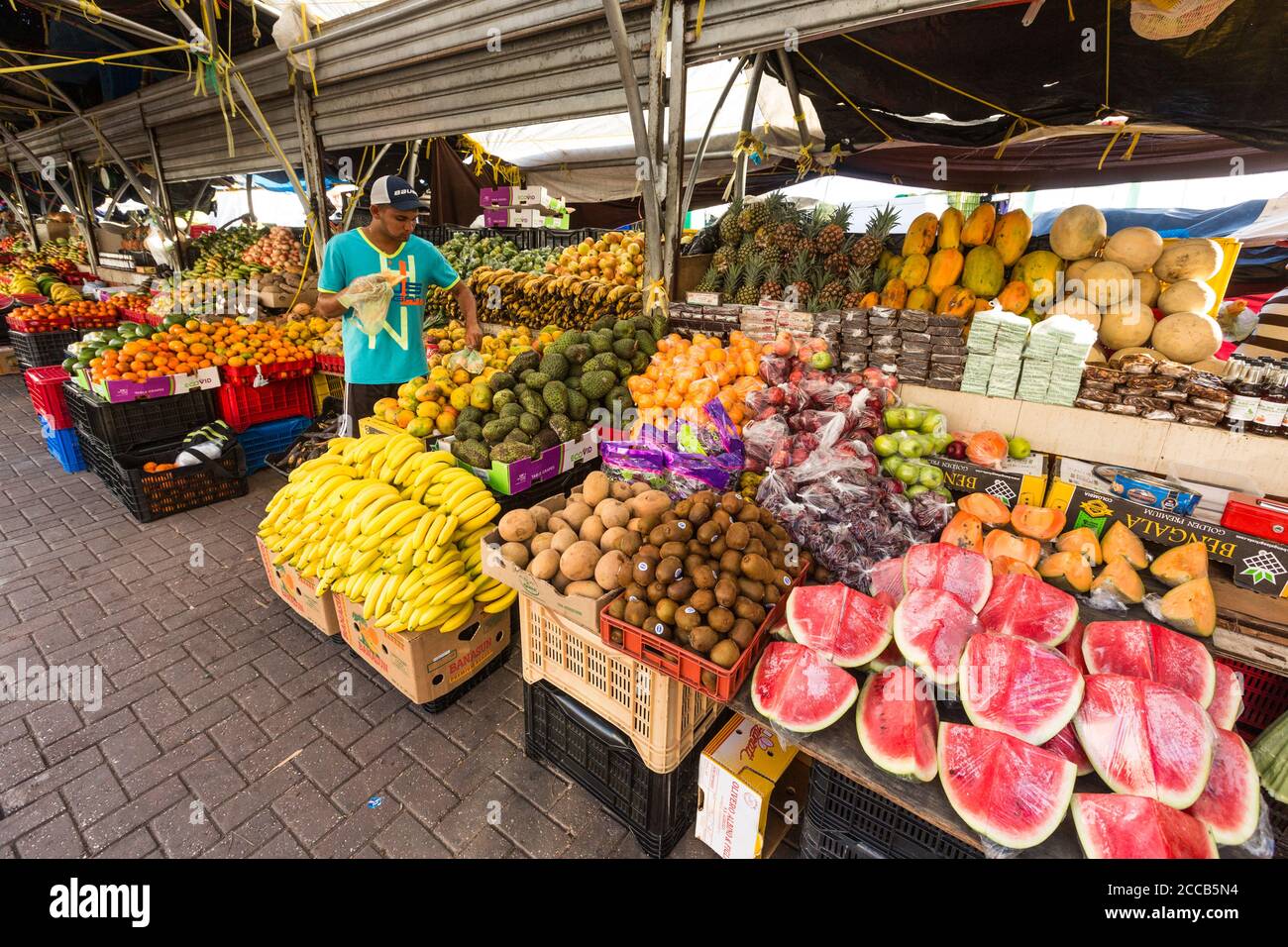 The Floating Market or Drijvende Markt on the Waaigat in the Punda section of Willemstad, the capital of the Caribbean island of Curacao in the Nether Stock Photo