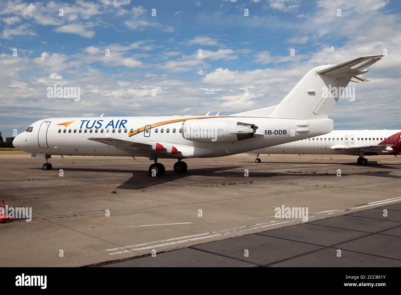 Maastricht, Netherlands. 27th July, 2020. A Tus Airways Fokker 70 stored at Maastricht-Aachen Airport. Credit: Fabrizio Gandolfo/SOPA Images/ZUMA Wire/Alamy Live News Stock Photo