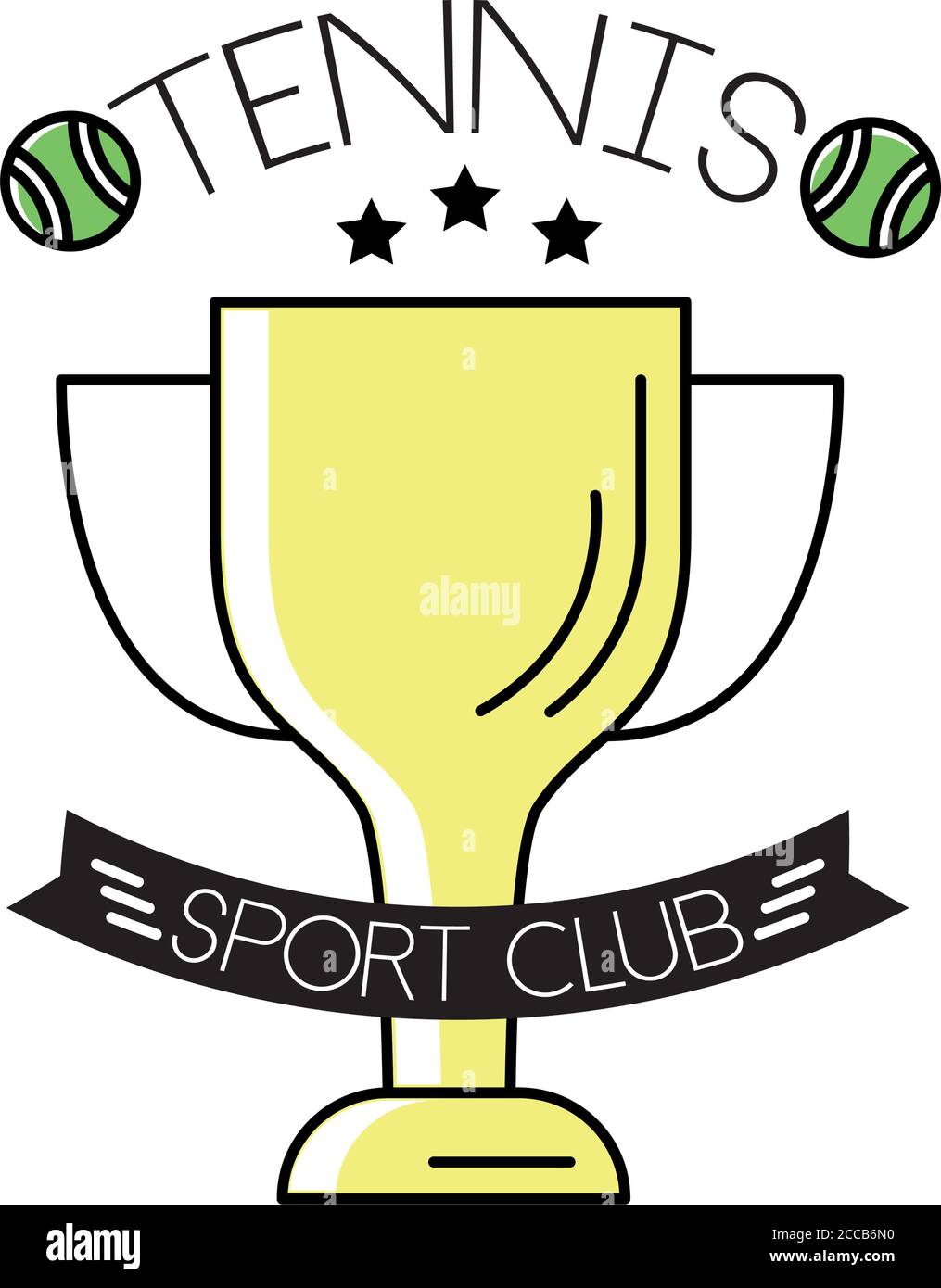 tennis balls and lettering with trophy cup line and fill style vector ...