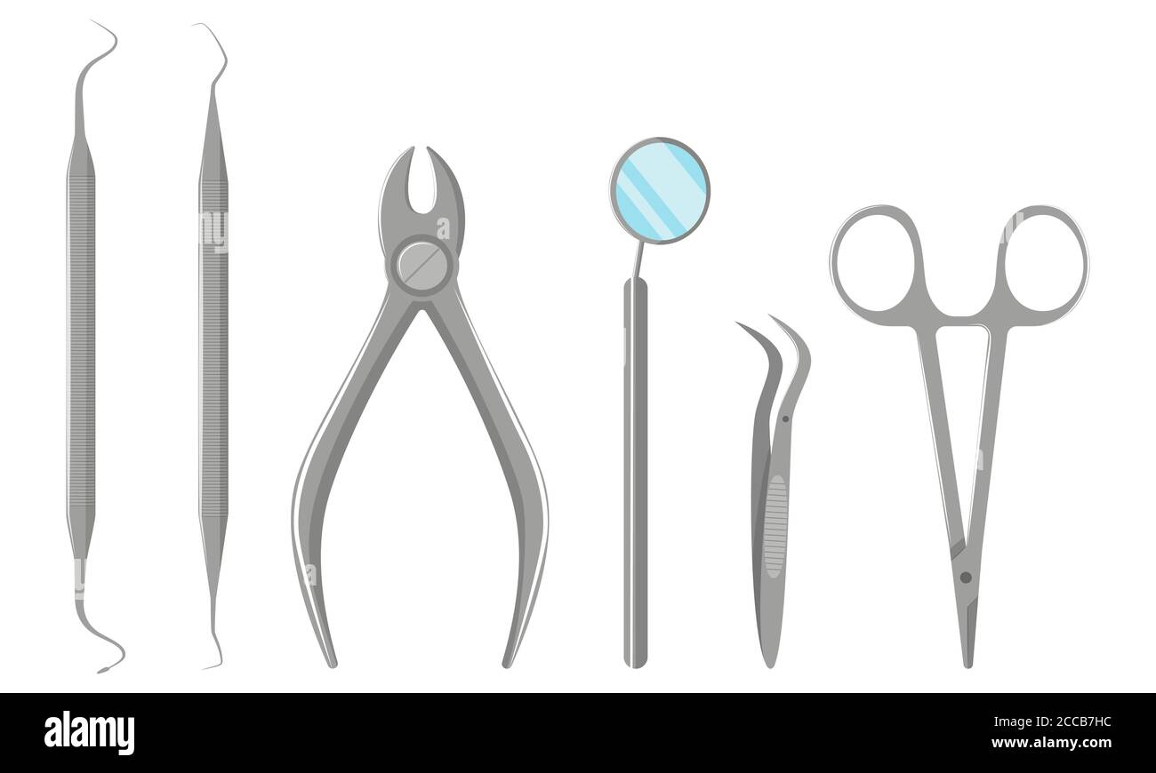 Set of dental tools isolated on white background vector illustration