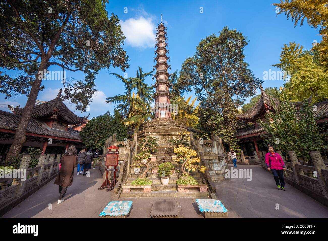 Chinese buddhist pagoda at the Wenshu Yuan Monastery a popular tourist destination in Chengdu Stock Photo