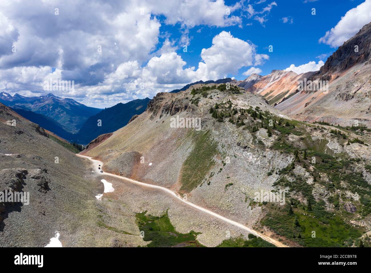 Aerial view of Ophir Pass in the San Juan Mountains of southwest Colorado Stock Photo
