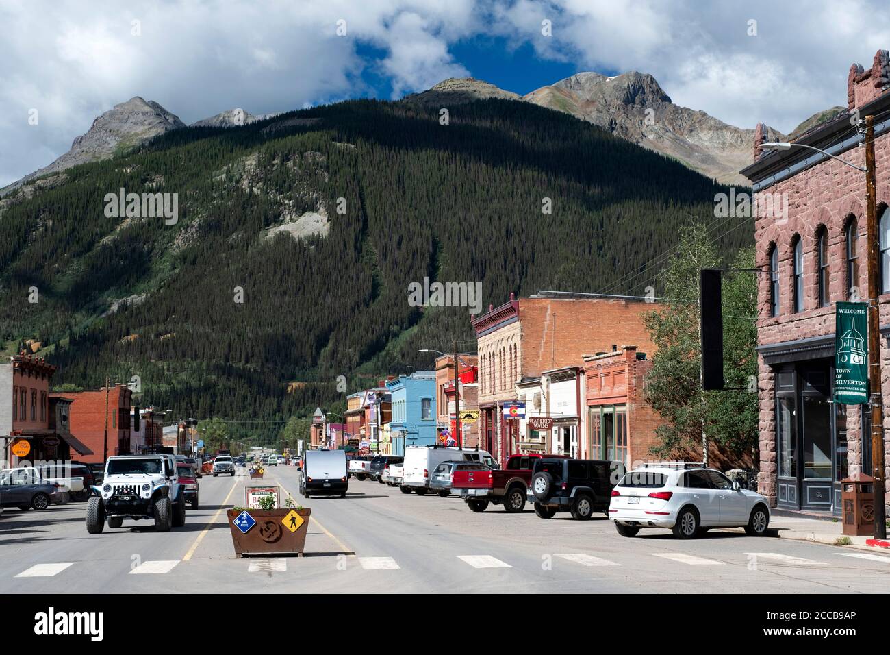Historic mining town of Silverton, Colorado looking down Greene Street Stock Photo