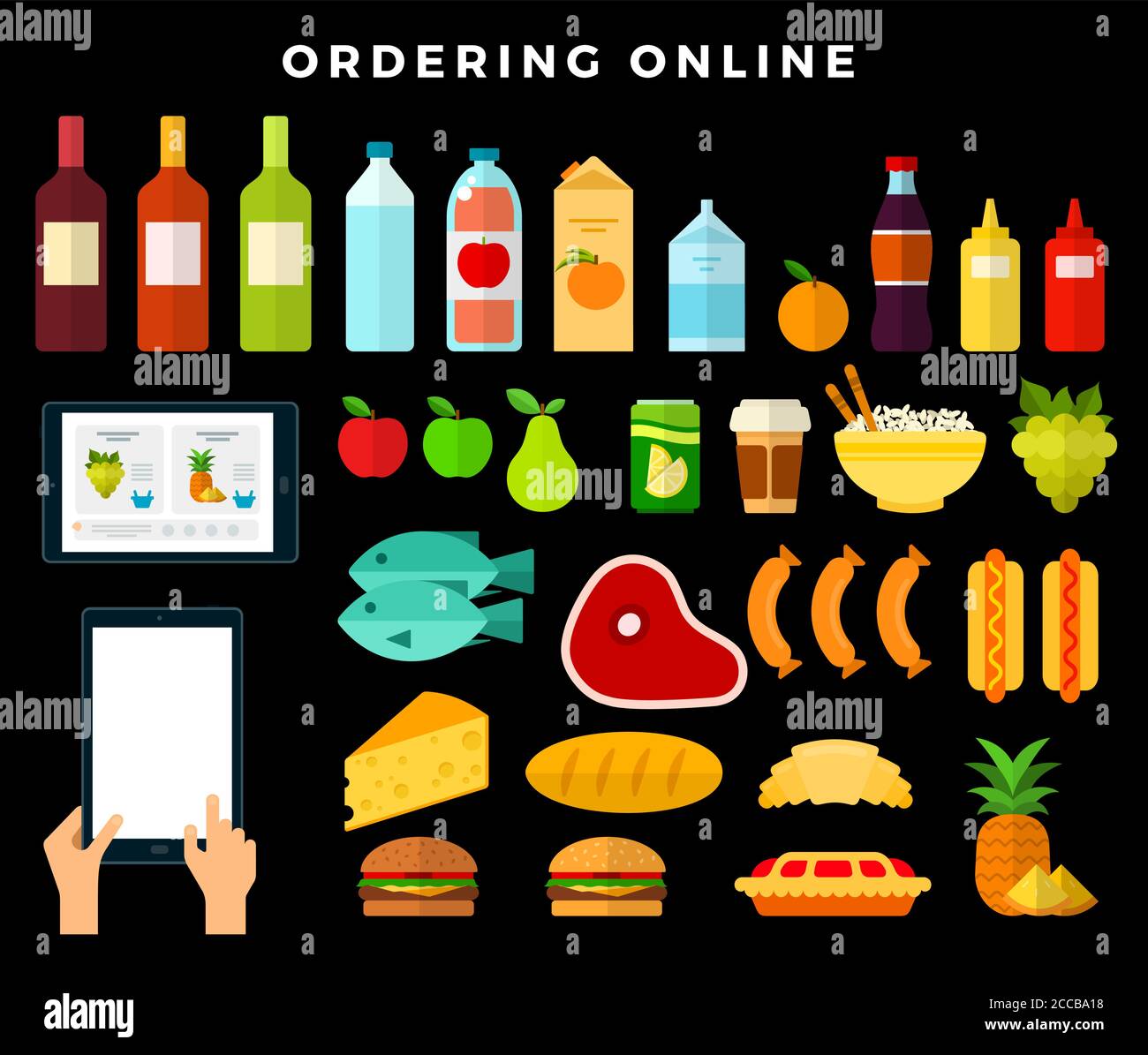 Online ordering products from the store on dark background Stock Vector