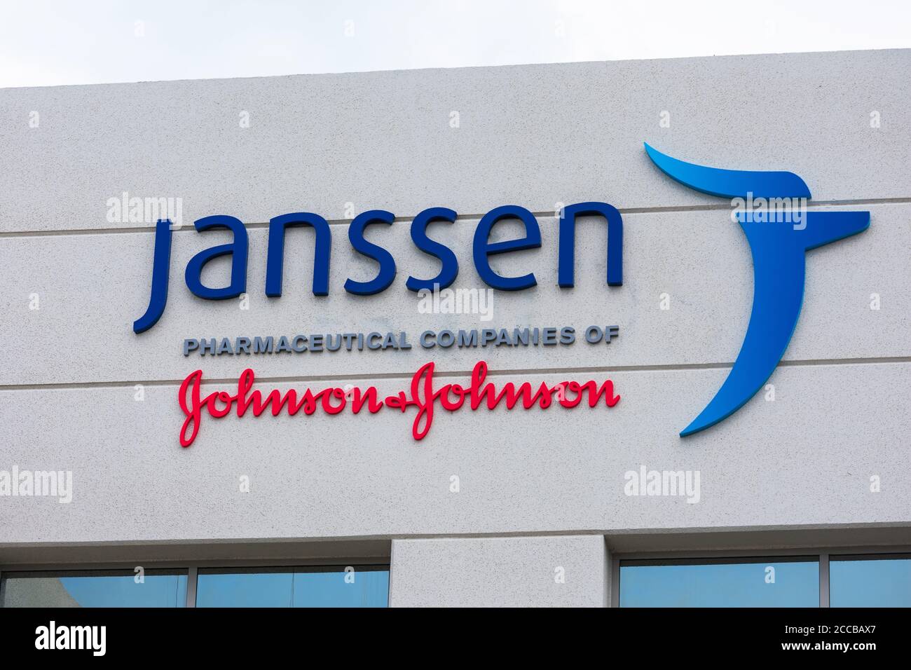 Janssen Pharmaceutica sign and logo. Janssen Pharmaceutica is a pharmaceutical company owned by Johnson and Johnson - South San Francisco, California, Stock Photo