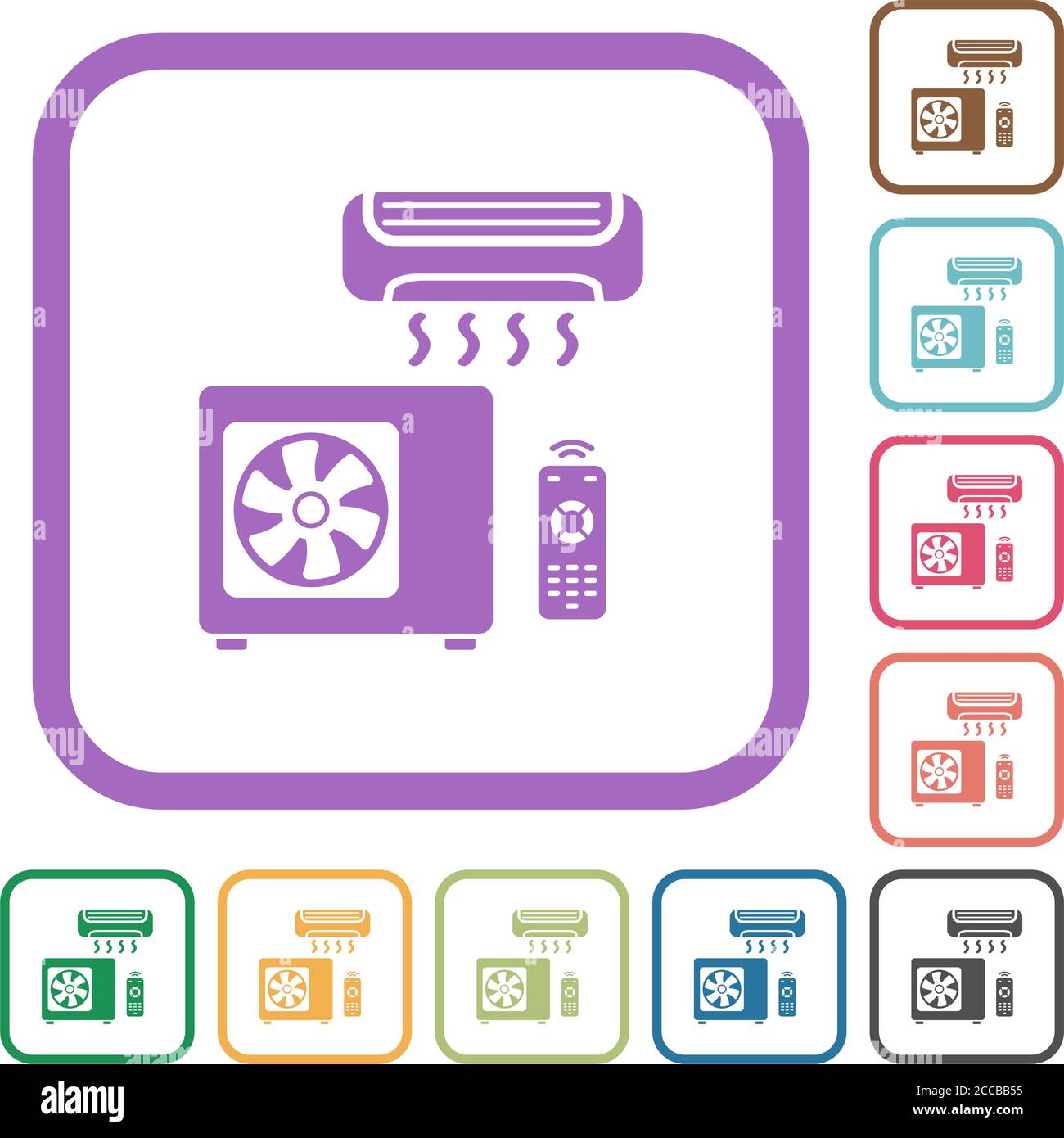 Air conditioning system simple icons in color rounded square frames on ...