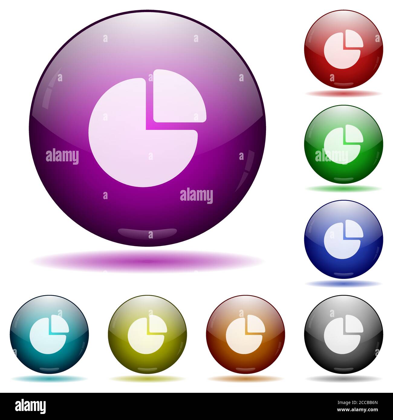 Pie chart icons in color glass sphere buttons with shadows Stock Vector ...