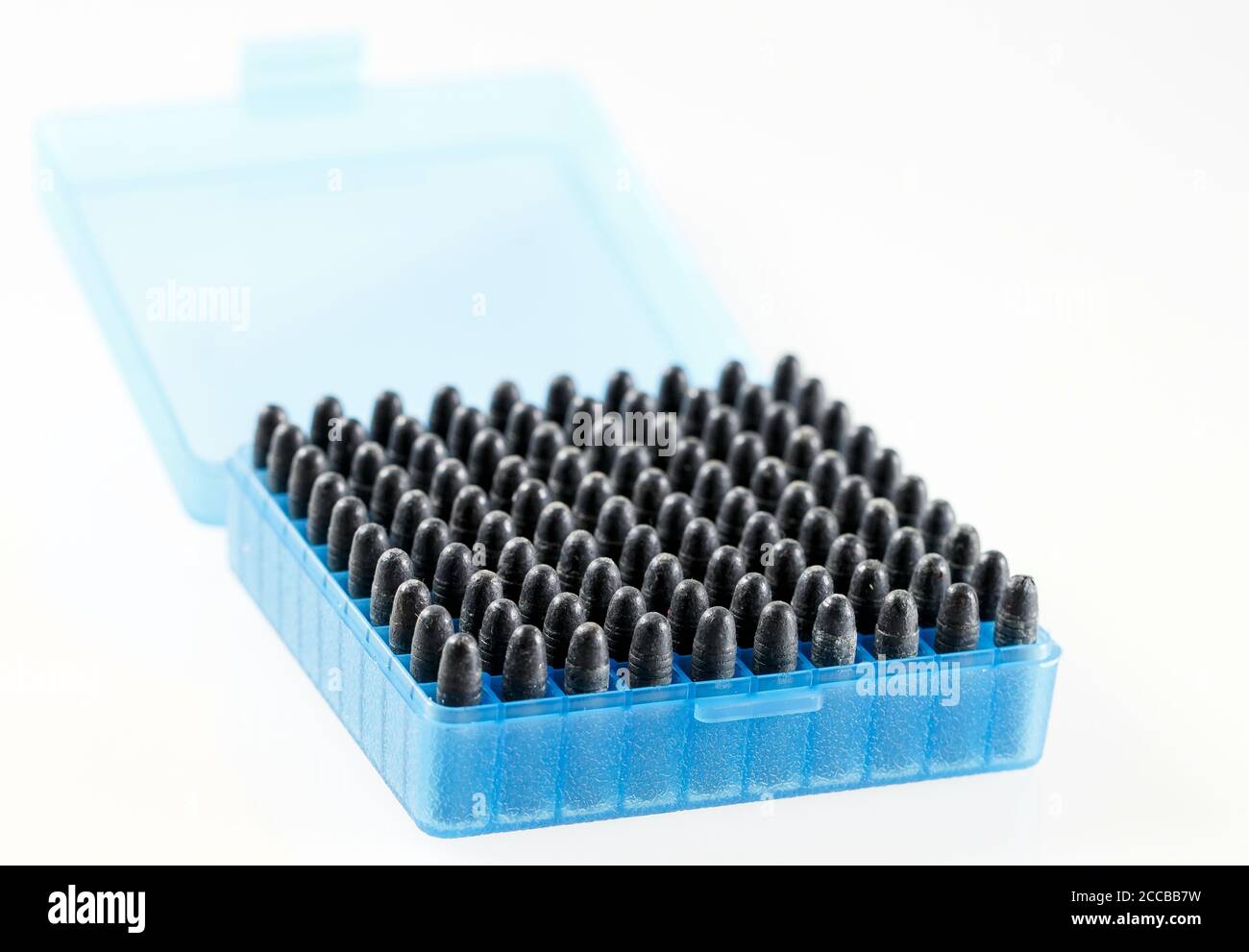 Hunting cartridges in a plastic box. Bullet storage box Stock Photo - Alamy
