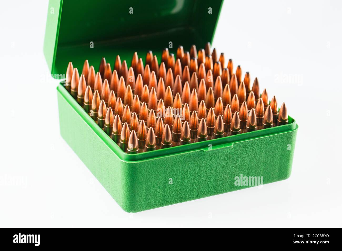 Hunting cartridges in a plastic box. Bullet storage box Stock Photo - Alamy image.