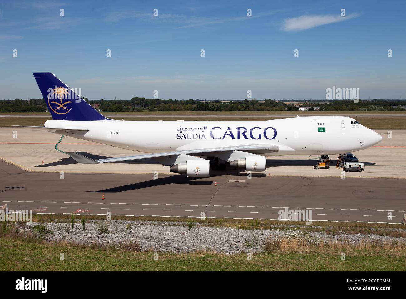 A Saudi Arabian Airlines Cargo (Air Atlanta Icelandic) Boeing 747-400 freighter parked at Liege Bierset airport. Stock Photo