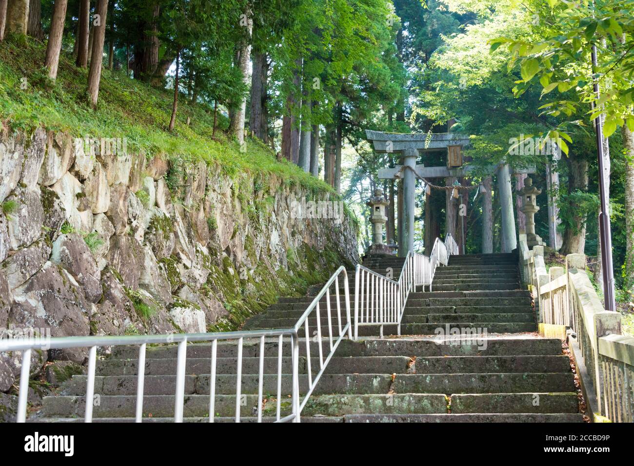 Gifu, Japan - Aug 04 2017- Approach to Keta Wakamiya Shrine. a famous historic site in Hida, Gifu, Japan. Stock Photo