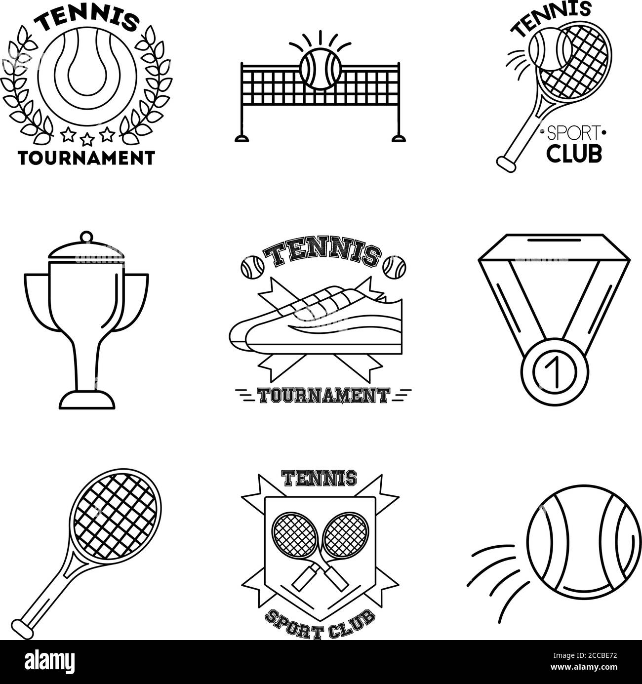 bundle of nine sport tennis set icons vector illustration design Stock ...