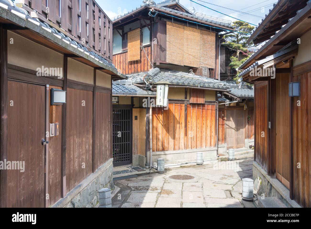 Kyoto, Japan - Traditional street of higashiyama district in Kyoto old town, Japan. Higashiyama is one of the eleven wards in the city of Kyoto. Stock Photo
