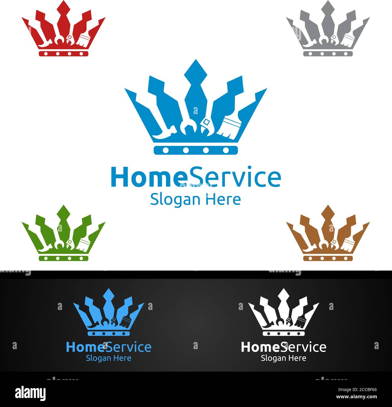 King Real Estate and Fix Home Repair Services Logo Design Stock Vector