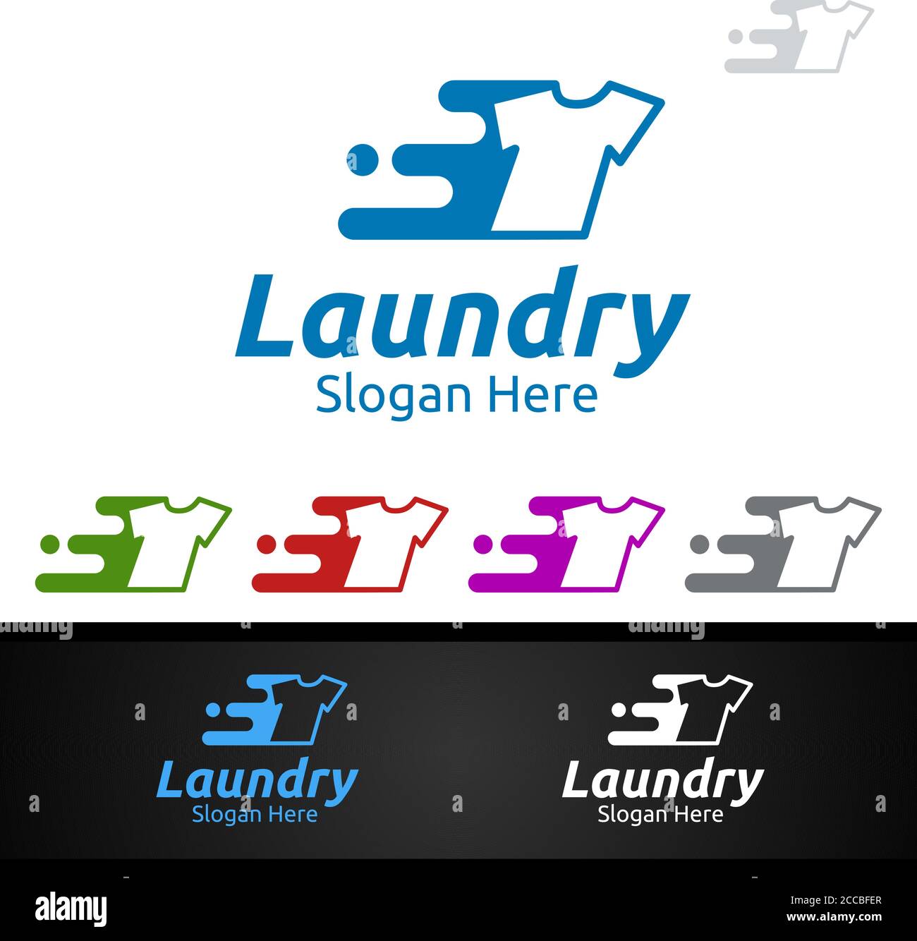 Fast Laundry Dry Cleaners Logo with Clothes, Water and Washing Concept