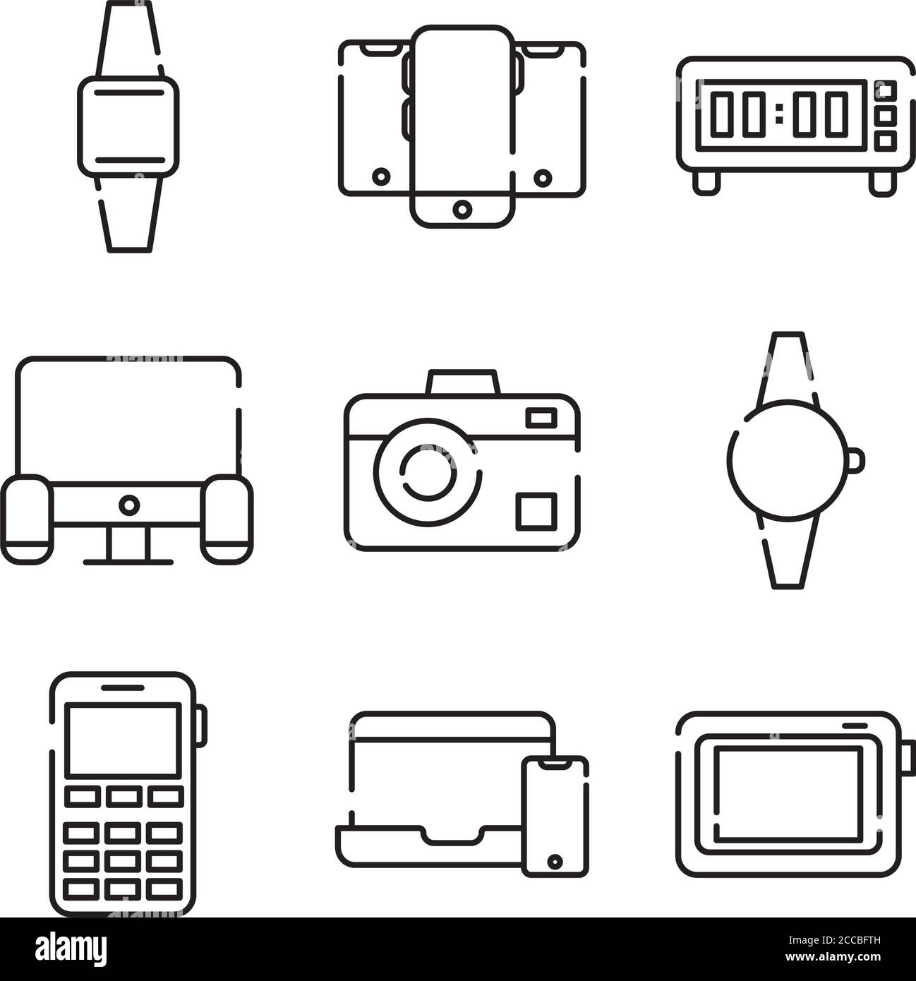 bundle of nine devices electronics set icons vector illustration design Stock Vector