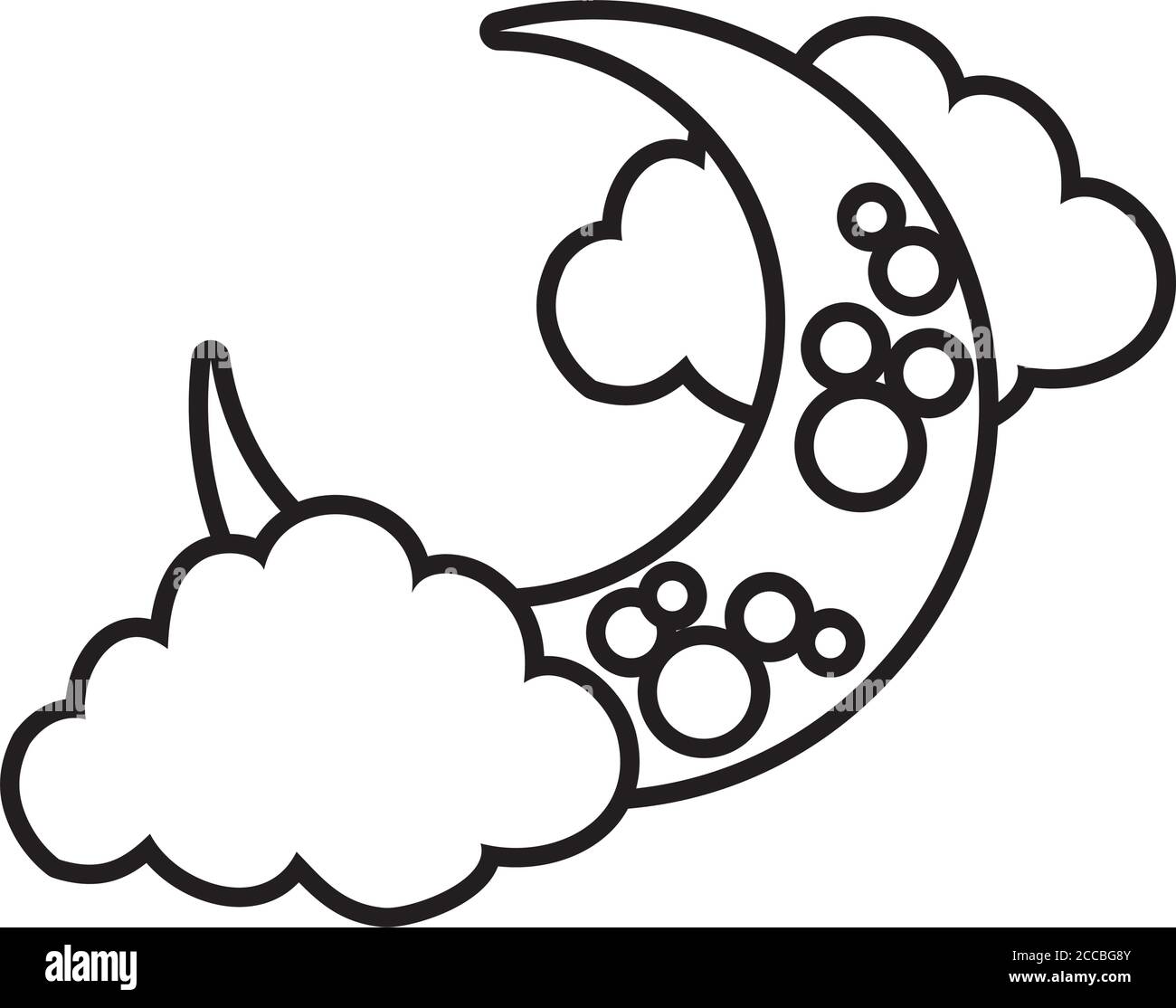 crescent moon and clouds line style icon vector illustration design ...