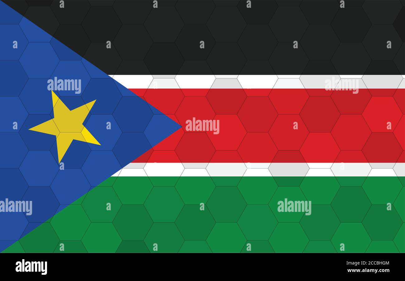 South Sudan Flag Illustration Futuristic South Sudanese Flag Graphic With Abstract Hexagon 