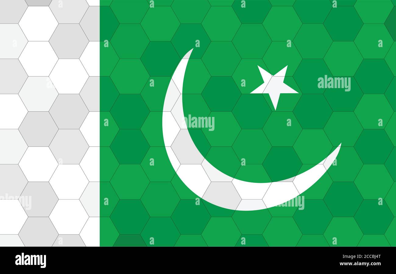 Pakistan flag illustration. Futuristic Pakistani flag graphic with abstract hexagon background vector. Pakistan national flag symbolizes independence. Stock Vector