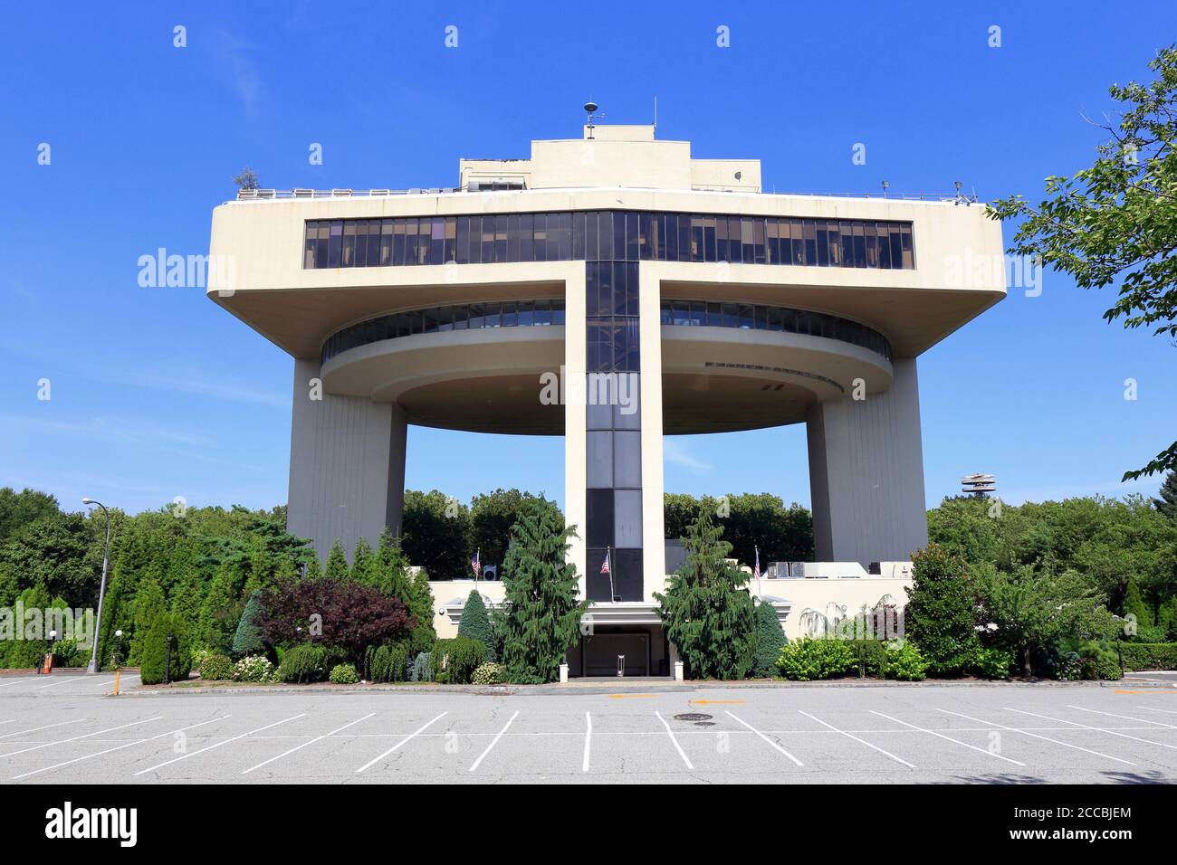 Terrace On The Park, 52-11 111th Street, Queens, NY. exterior of a banquet hall former 1964 New York World's Fair heliport at Flushing Meadows Stock Photo