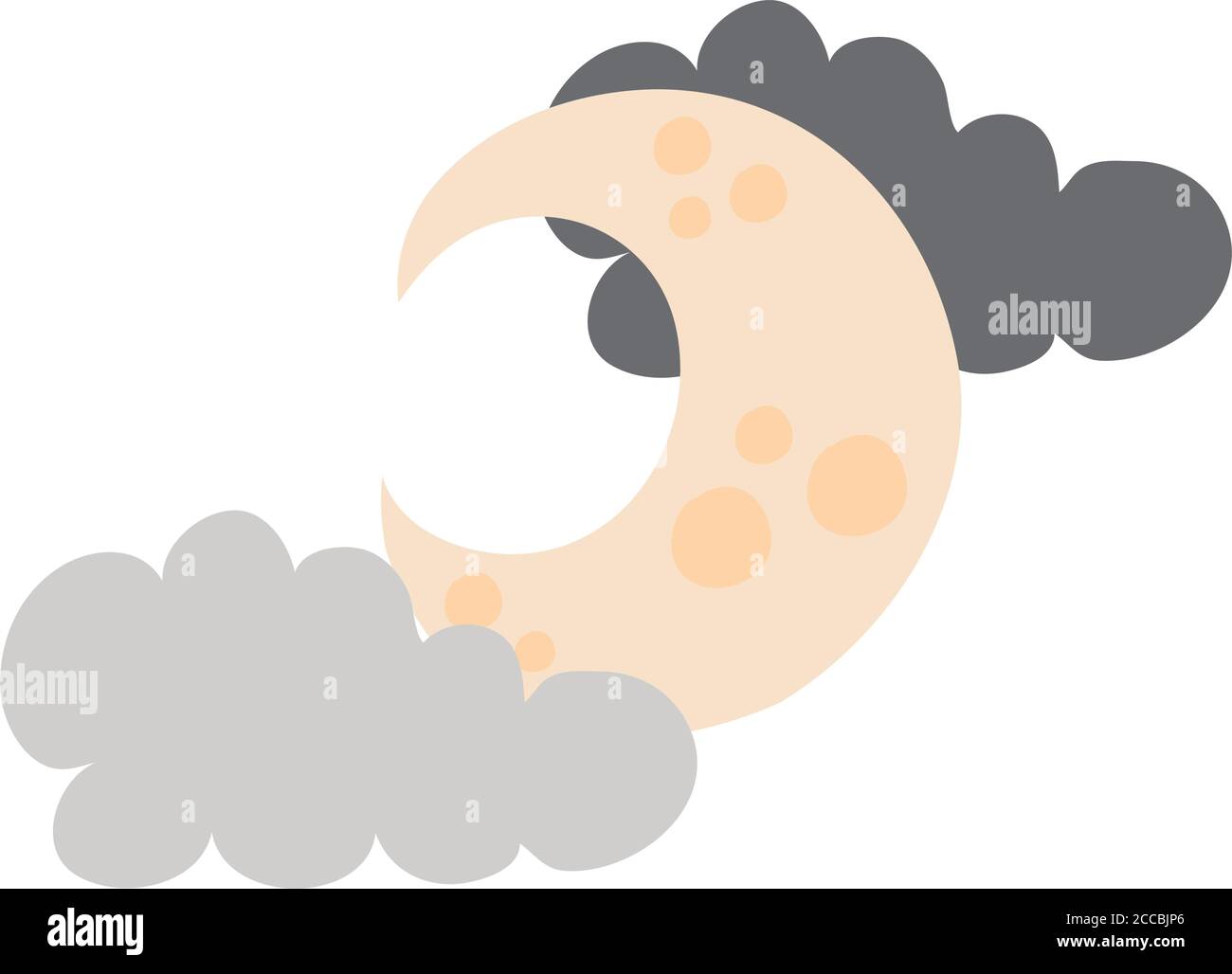 crescent moon and clouds flat style icon vector illustration design ...