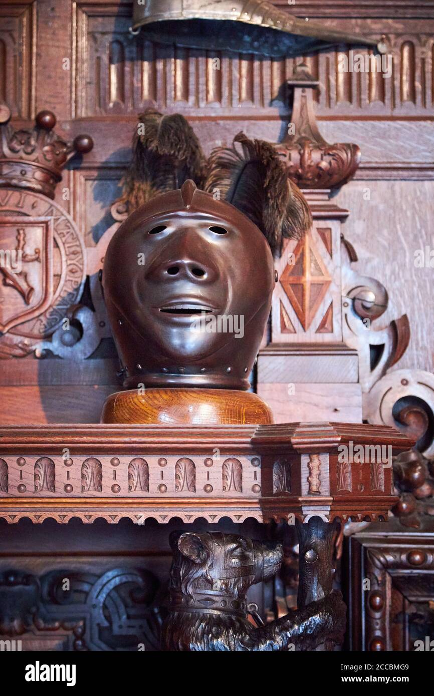 Mantlepiece helmet, Warwick Castle Stock Photo Alamy