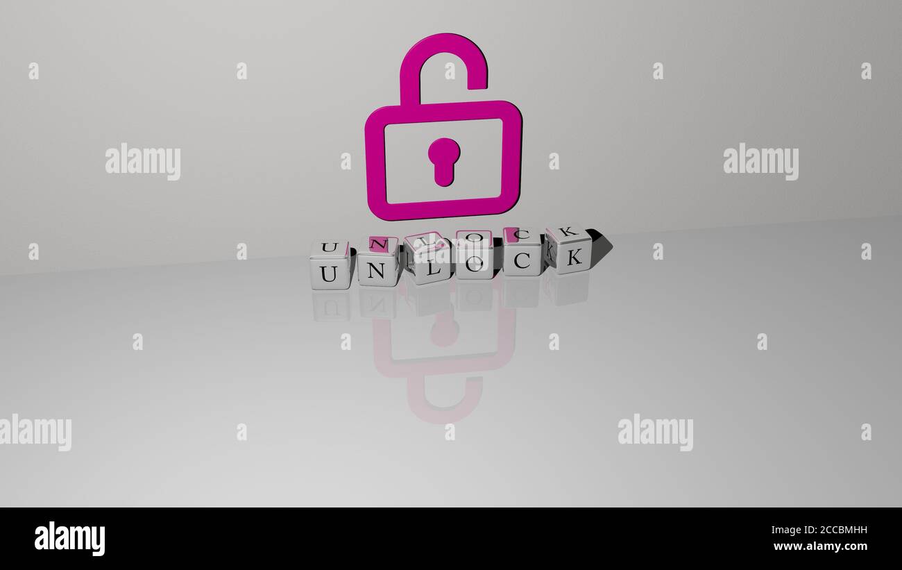 unlock text of cubic dice letters on the floor and 3D icon on the wall ...