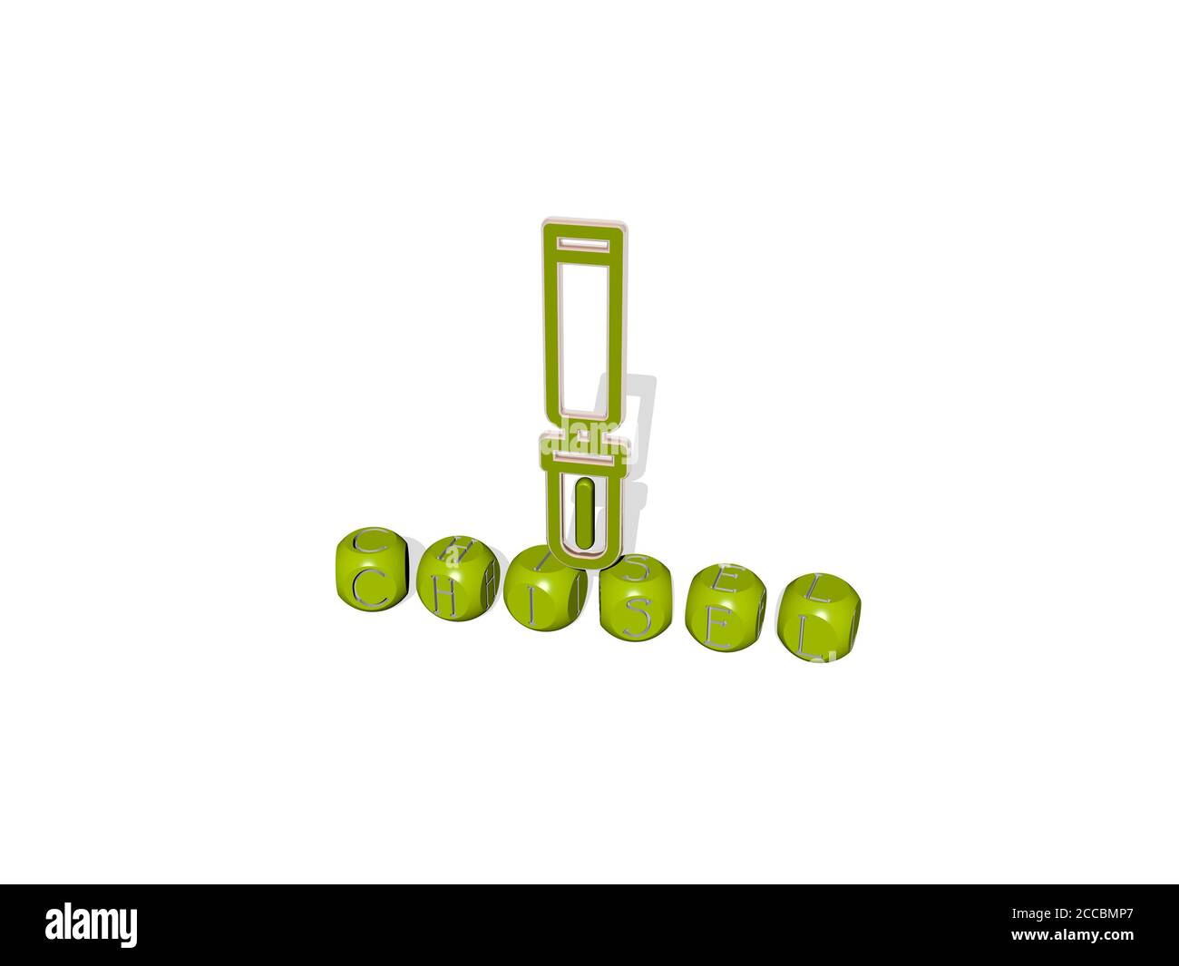 CHISEL cubic letters with 3D icon on the top, 3D illustration Stock