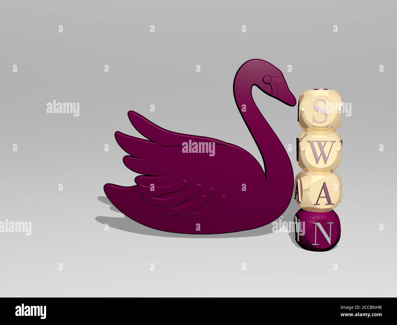 swan 3D icon beside the vertical text of individual letters, 3D ...