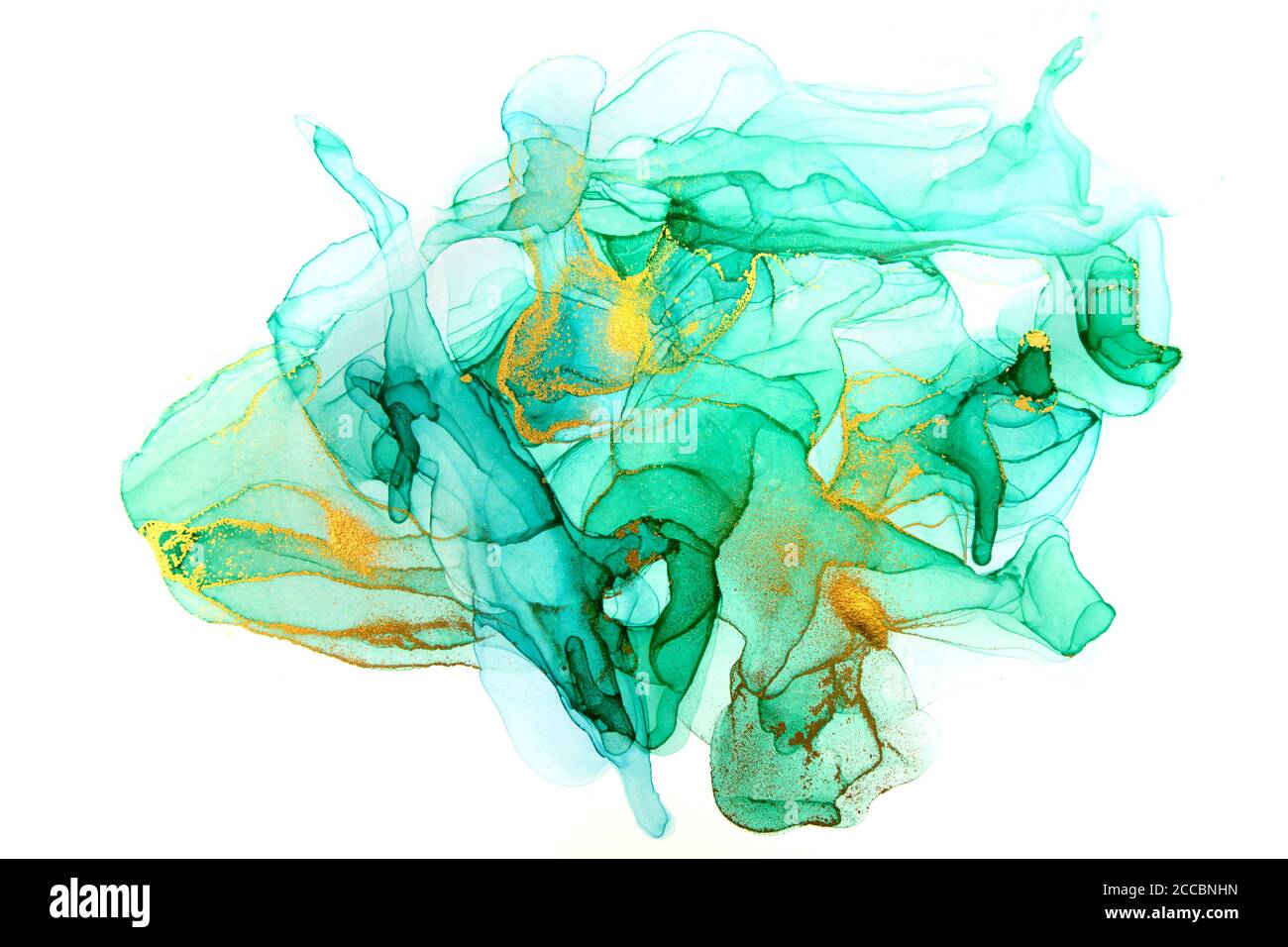 Alcohol Ink Green And Gold Abstract Background Transparent Watercolor Texture Stock Photo Alamy