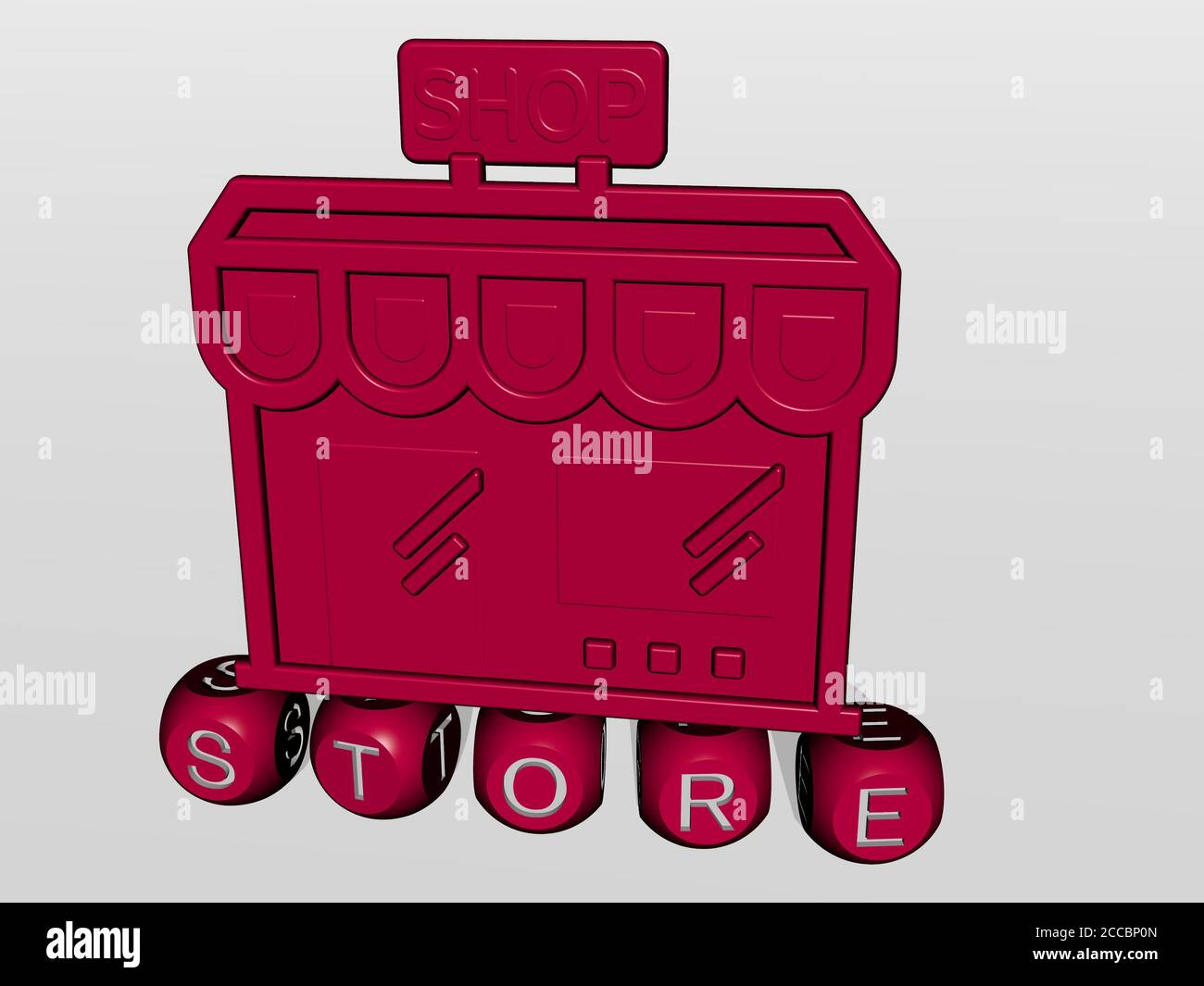 store cubic letters with 3D icon on the top, 3D illustration Stock ...