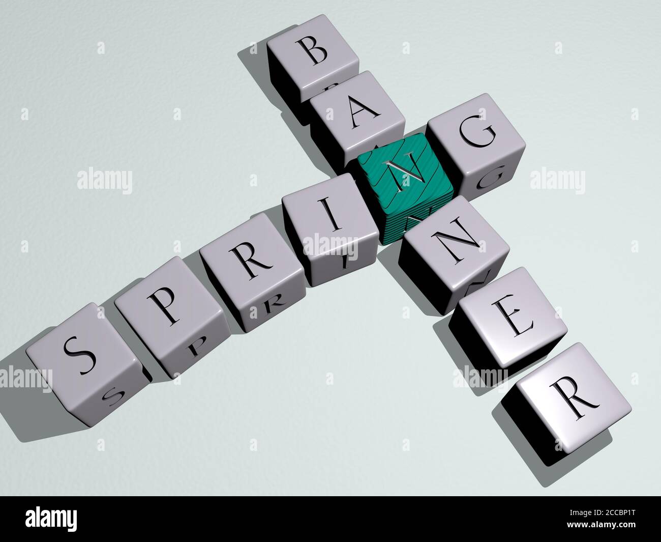 SPRING BANNER crossword by cubic dice letters, 3D illustration Stock
