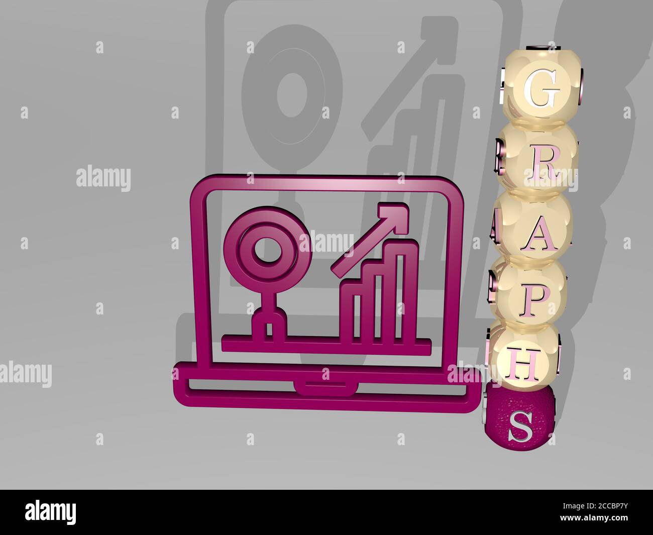 graphs 3D icon beside the vertical text of individual letters, 3D ...