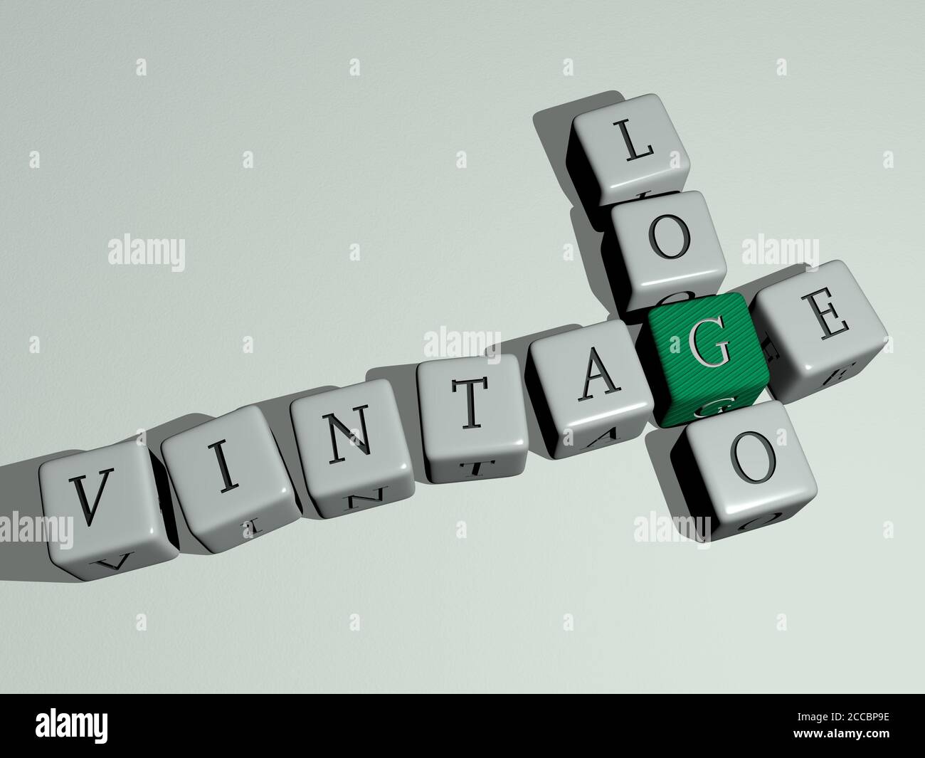 vintage logo crossword by cubic dice letters, 3D illustration Stock Photo